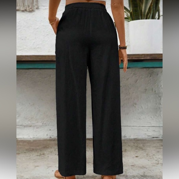 100% cotton preppy boho beach lounge pants classic summer wide leg pants white - Picture 7 of 7